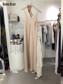 Namou Drane korejiešu Stilā 2022 Vasaras Sieviešu apģērbu Jauno Modes Salds Tīru Krāsu Condole Zīda Lentes Parādīt Vidukli Kleita