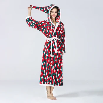 ZIEMASSVĒTKI Coral Fleece Ilgi Drēbes Kimono Kleita Ziemā Silts Flaneļa Nightdress Peldmētelis Gadījuma Sleepwear Christamas Homewear Kleita