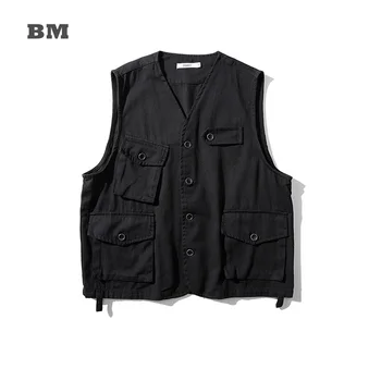 Japāņu Streetwear Multi-kabatas Instrumentu Taktiskā Veste Harajuku Kravas Jaka ir 2021. korejiešu Pāris Mētelis Kpop bez Piedurknēm Topi Vīriešiem