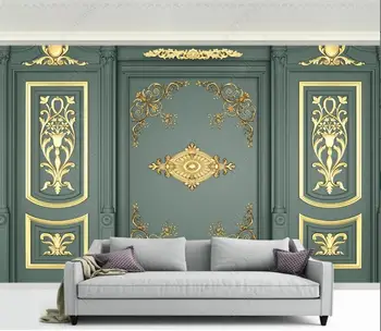 pielāgotus foto sienas zilā fona 3d Eiropas luksusa zelta iegravēts Mājas dekors dzīvojamā istaba tapetes, sienu ruļļos