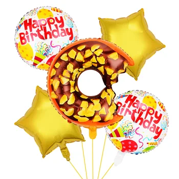 Chicinlife 5gab Donut Zvaigžņu Kārtu Folija Baloni Happy Birthday Party Apdare Baby Dušas Bērniem Weddding Jubileju Piederumi