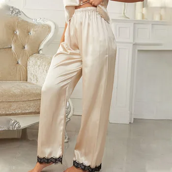 Tīrtoņa Krāsu Sieviešu Pidžamas Bikses Četri Gadalaiki Plānas Gadījuma Zaudēt Satīna Bikses, kas Piemērotas Ikdienas Valkāšanai Sieviešu Bikšu Homewear