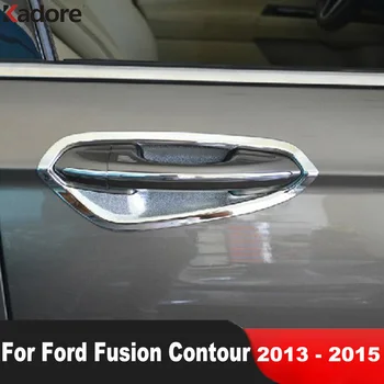 Ārējie Durvju Rokturi Bowl Kausa Vāciņš Melns, Uzlīmes Ford Fusion Kontūru 2013 2014 2015 ABS Chrome Molding Rotāt Auto Piederumi