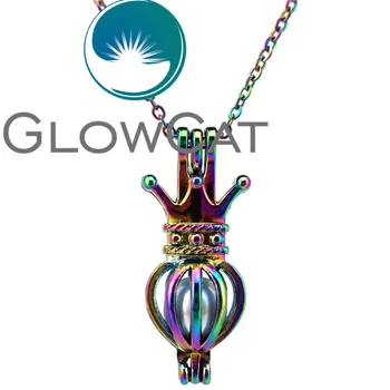 GLOWCAT CC228 Varavīksnes Krāsu Vainagu Bumbu Krelles Būris Kulons Ēteriskās Eļļas Difuzoru Aromterapijas Pērle Būris Medaljonu Kaklarota
