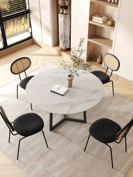 Ziemeļvalstu akmens plāksnes galda apaļā galda masīvkoka apaļš kafijas galdiņš maza māja tips 1m 1.2 vienkāršu sarunu apaļā galda