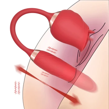 Dubultā Galvu Vibrators, Dildo Klitora Stimulācija Rožu Sexy Rotaļlietas Sievietes G-Spot Mēles Laiza Vaginālo Orgasmu Pieaugušo 18 Produkta