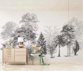 Custom tapetes mūsdienu minimālisma melnā un baltā skices stila anotācija mežā TV fona sienas sienas 3d tapetes