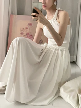 Franču Elegants Pasaku Kleita Dāmas Tīru Krāsu Sexy Siksna Kleita Gadījuma Korejiešu Stilā, Bez Piedurknēm Midi Kleitu Slim 2022. Gada Vasarā Dizains