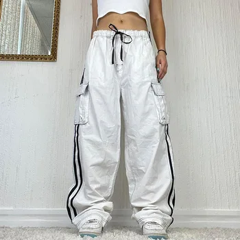 Gadījuma Baggy Zemu Pieaugumu Džinsu Kabatā Raibs Modes Streetwear Kravas Bikses Sieviešu Skriešanas Zaudēt Džinsa Bikses 90s džinsi sieviete