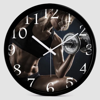 Radošo sieviešu sporta un hanteles fitnesa dekoratīvu pulksteni sporta zāli rotā sienas pulkstenis Kultūrisms