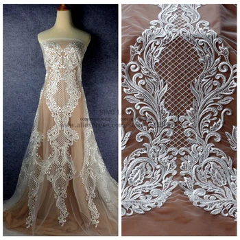 1 pagalmā Augstums kvalitāti Karstā līgavas kleita mežģīņu auduma off white viskozes skaidrs, vizuļi neto izšuvumi liela modelis 51