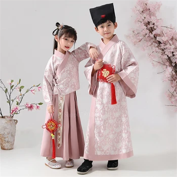 Bērni Seno Ķīniešu Tērpu Meitene Hanfu Kleita Vintage Tang Baby Boy Bērnu Tautas Deju Tradicionālo Apģērbu Svētku Tērpiem