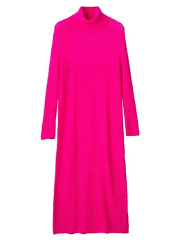 2022. Gada Rudens Sieviešu Adīšanas Kleitu Modes Cietā Pilnu Augstu Uzrullētu Apkakli Sleeve Sieviešu Elegants Ielas Vidū Teļš Kleitas Apģērbi