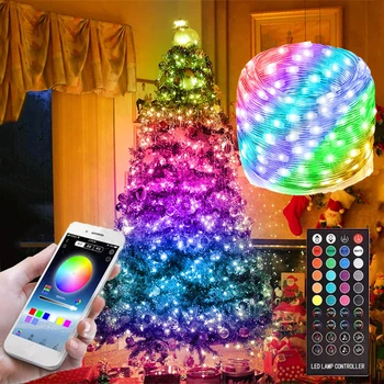 Smart App Kontrolē Ziemassvētku Eglīte String Light Ar Tālvadības Āra Virves RGB Pasaku Gaismas Vainags Mūzikas Sinhronizācija, Svētku Dekori