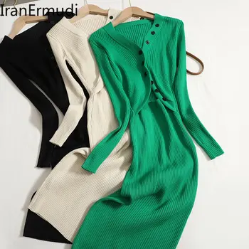 IranErmudi Cietā Sieviešu Modes Maxi Kleita Lady V Kakla Trikotāžas Bodycon Kleitas, Sieviešu 2022 Rudens Ziemas Puse Vestidos Dropship