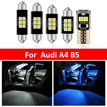 13Pcs Auto White Interjera LED Spuldzes Iepakojuma Komplektu Audi A4 B5 1996-1998 Kartes Dome Bagāžnieka Lampiņa Iceblue