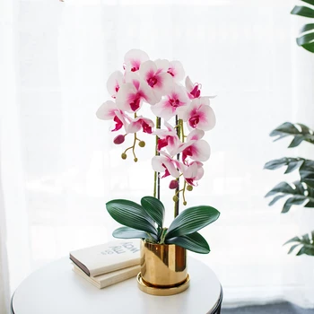 Butterfly orchid Mājas apdares imitācija Phalaenopsis bonsai mākslīgie ziedi kāzu dekori autum zīda plastmasas puķu augsta