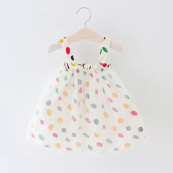 Jaunā 0-24M Gadījuma Vasaras Baby Girl Dress Kokvilnas Drukāt Dot Princese Piedurknēm Cute bērnu Meitene Kleitas Toddler Bērnu Drēbes Meitenei