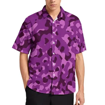 Anotācija Camo Drukāt Havaju Krekls Violetā Maskēties Ikdienas Krekli Vīriešu Estētiskā Blūzes Vasaras Īsām Piedurknēm