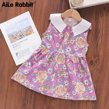 Toddler Vasaras Drēbes Jaunas Ielidošanas Maz Meiteņu Apģērbu Modes Kokvilnas Tauriņš Kleitu Elegants Pastorālo Stilu Ziedu Kleitu