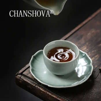 CHANSHOVA 35ml Ķīniešu stilā Cyan glazūru Keramikas mazo kafijas tasi šķīvītis uzstādīt teacup uzstādīt Dzeramā Piederumi Ķīnas Porcelāna H424
