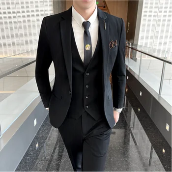 Augstas Kvalitātes 5XL (Žakete + Veste + Bikses) Vīriešu Uzvalku itāļu Stilā Modes Uzņēmējdarbības Darba Grupa Kāzu Slim Fit 3 Gabals Komplekts