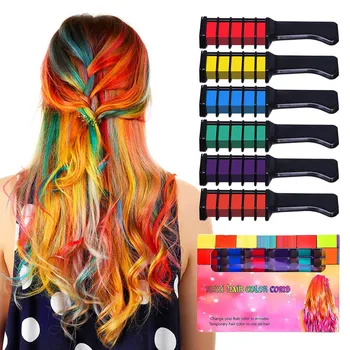 Pagaidu Matu Krāsas Krīts Ķemmes Komplekts 6 GAB Modes Krāsains Meitenes Pusi Cosplay Halloween Hair Salon Krāsošana Ķemmes Dropshipping