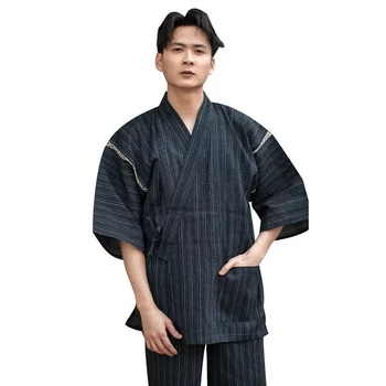 Vīriešu Sleepwear Vasaras Kokvilnas Kokvilnas ar Īsām Piedurknēm Kimono Pidžamas Komplekts