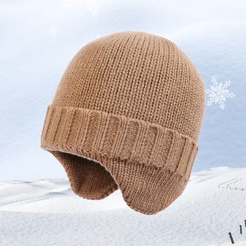 Silts ziemas vīriešu vilnas cepurīte Jaunu pieaugušo beanie cepure Vēja pierādījumu sabiezējumu tīrtoņa krāsu siltu adījumu