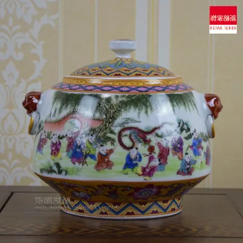 Kuģniecības antīko Ming un Qing emaljas katlā zēns, iegūt jaunus keramikas izstrādājumi Mājas Iekārtojumam plauktu apdare