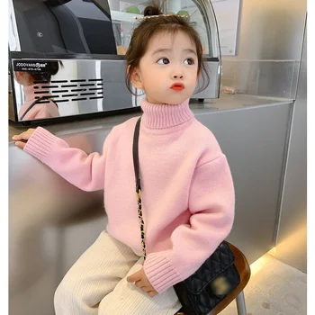 2023 Korejiešu Stilā Rudens Bērnu Zēniem Meitenēm, Džemperi Džemperi Ziemā Silts Bērniem Sabiezēt Mīksts Trikotāžas Cietā Garām Piedurknēm Džemperis X112