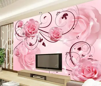 Pasūtījuma lieli gleznojumi,3D Rozā rozēm papel de parede,hotel restaurant dzīvojamā istabā TV fona dīvāns sienas guļamistabā rožu fonu