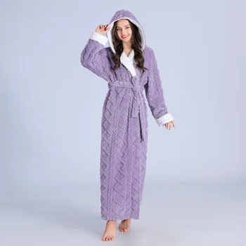 Veļas Sleepwear Lounge Valkāt Mīkstās Naktskrekls Zaudēt Naktsveļu Mājas Drēbes Sievietēm, Violeta Flaneļa Kreklu Peldmētelis Kimono Kleita