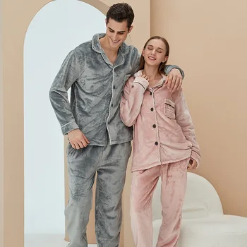 Pāris Flaneļa Pidžamas Sieviešu Ziemas Vilnas Sleepwear noteikti Jauni ar garām Piedurknēm Top&bikses Vaļīgas 2PCS Set Sleepwear Maiga, Silta Homewear