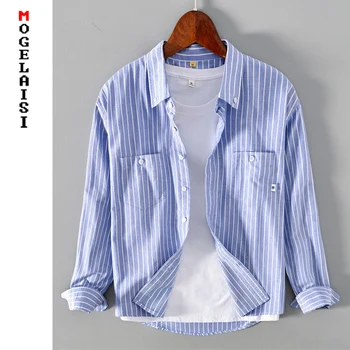 895 Jaunas svītrainām krekls vīriešiem gadījuma garām piedurknēm 100% kokvilna, augsta kvalitāte cilvēks apģērbu Dubultās kabatas topi chemise homme