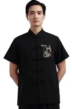 Šanhajas Stāsts Cilvēka Pūķa izšuvumu Top ķīniešu tradicionālās top vīrietis ķīniešu kungfu krekls ķīnas krekls vīriešiem Pūķis Krekls