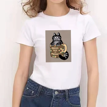 Sievietes Vasaras Ikdienas Kaķis Iespiesti Tshirts Tees Harajuku korejiešu Stilā, Grafiskais Topi, NewTop Vasaras Grafiskais Gadījuma t krekls sievietēm